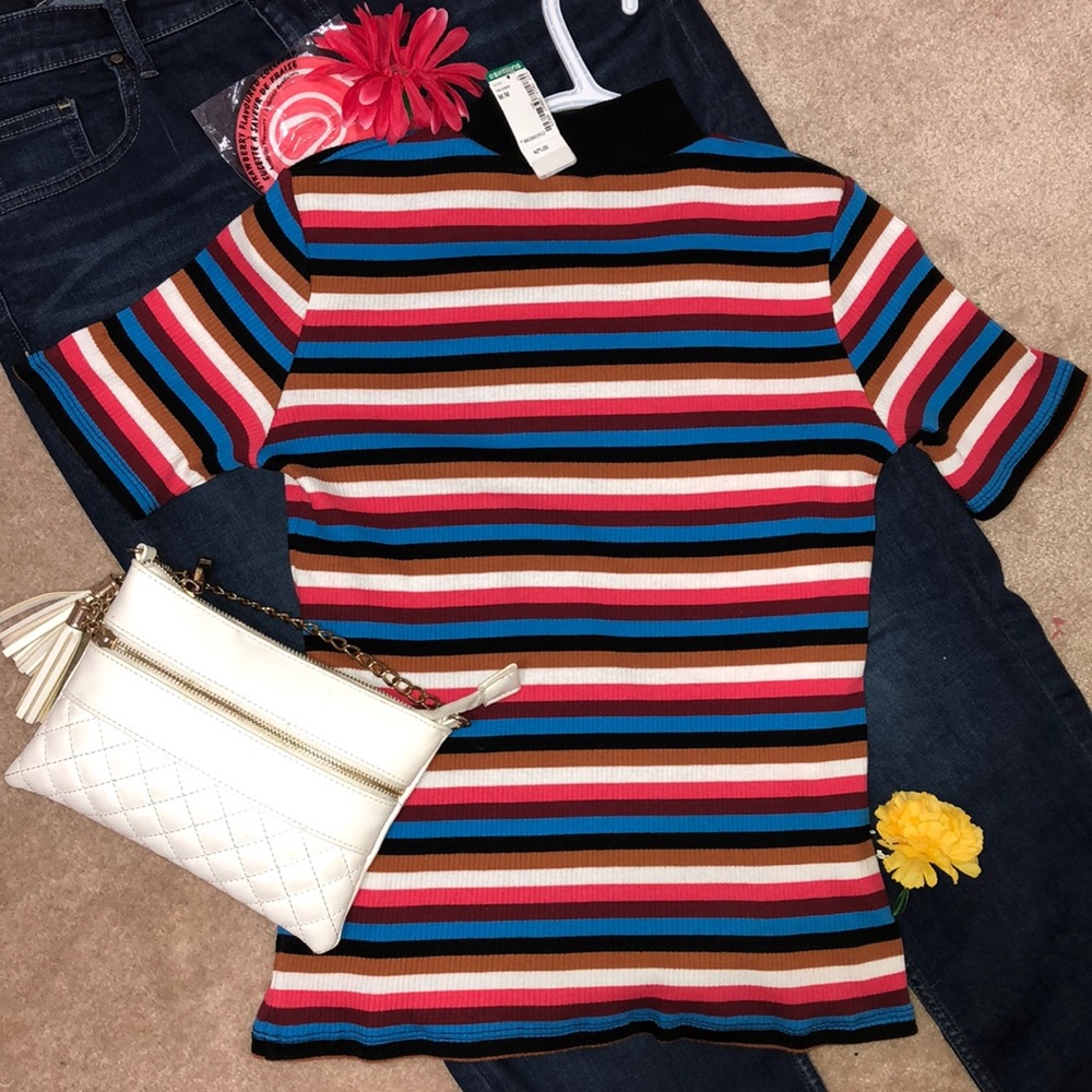 💕💈Multicoloured Striped Ribbed Tee💈💕